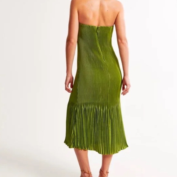 Abercrombie & Fitch Pleat Release Satin Strapless Green Midi Dress Womens XSP - Picture 2 of 13